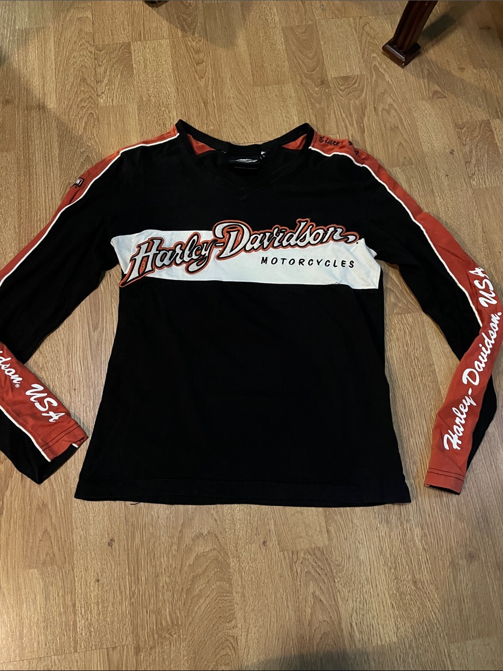 Harley-Davidson Black, Orange & White womens Long Sleeve Tee